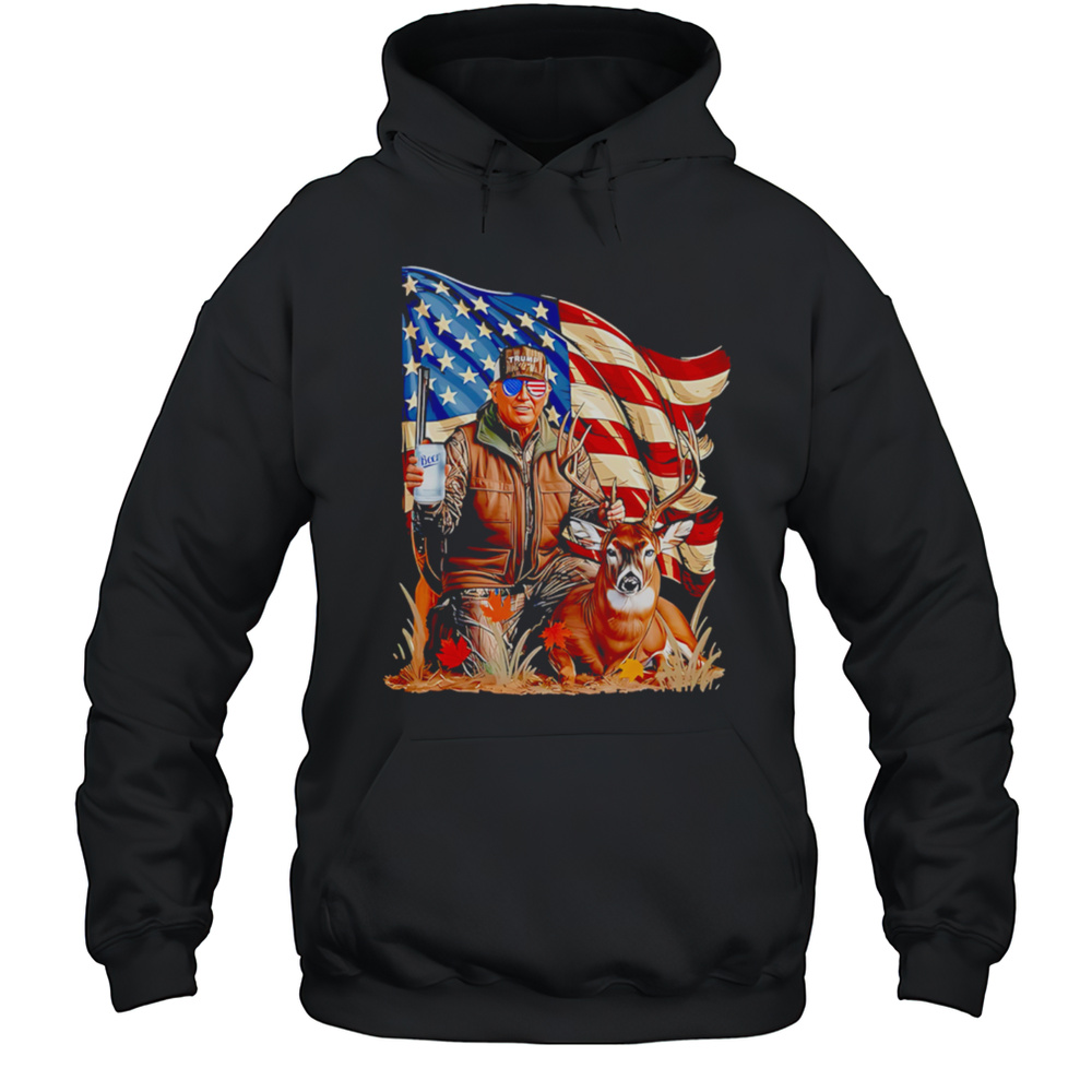 Donald Trump Maga Deer Hunting Parotic American Flag Shirt Unisex Hoodie