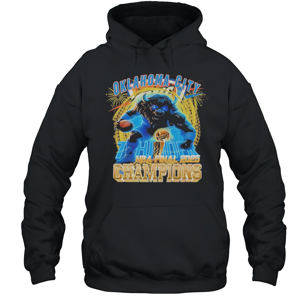 Oklahoma City Thunder NBA 2025 Finals Champions Mascot Lightning Shirt Unisex Hoodie