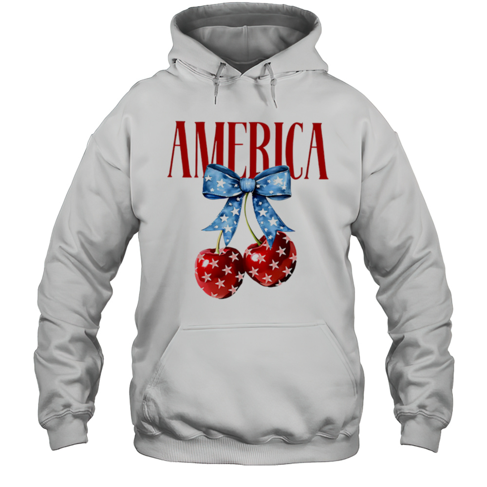 American Flag Cherry Bow Shirt Unisex Hoodie