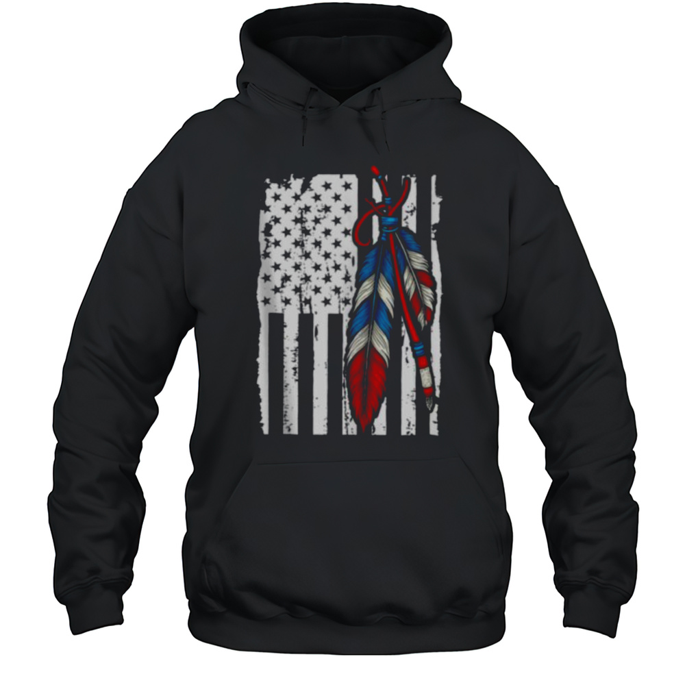 American Flag Native Feather Pride Month Indigenous SHirt Unisex Hoodie