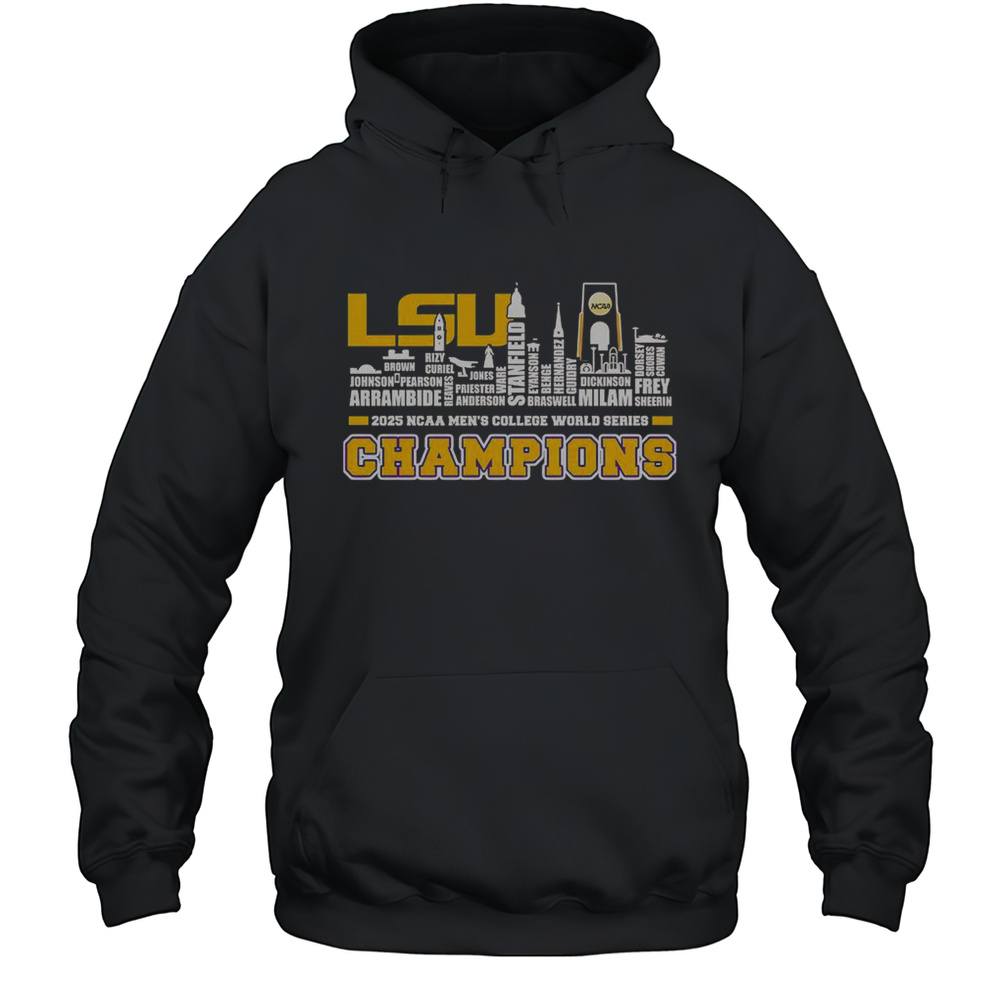 Skyline Name LSU Tigers 2025 NCAA Mens College World Series Champions T-Shirt Unisex Hoodie