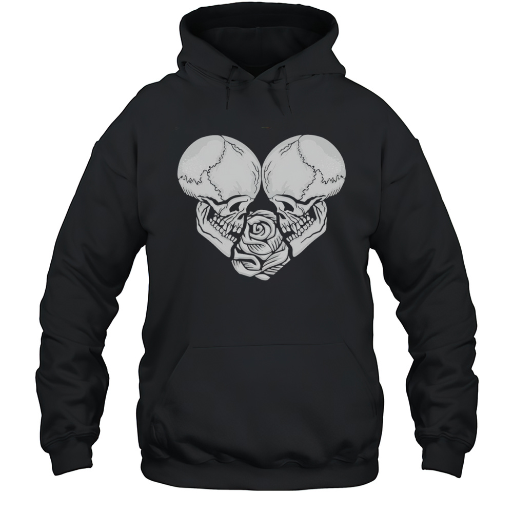 Two Skulls A Heart And Rose Gothic Goth Love Shirt Unisex Hoodie