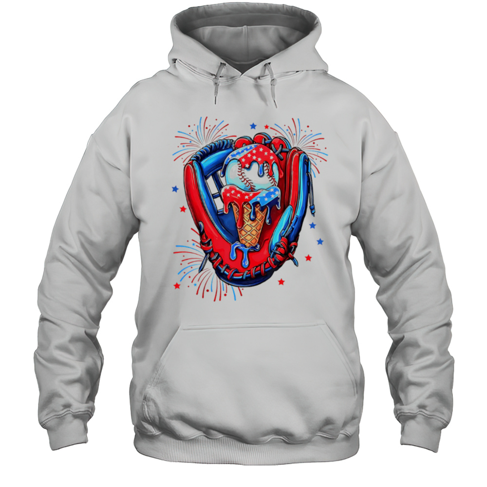 Baseball Glove Drip Ice Cream American Flag 4th Of July Shirt Unisex Hoodie