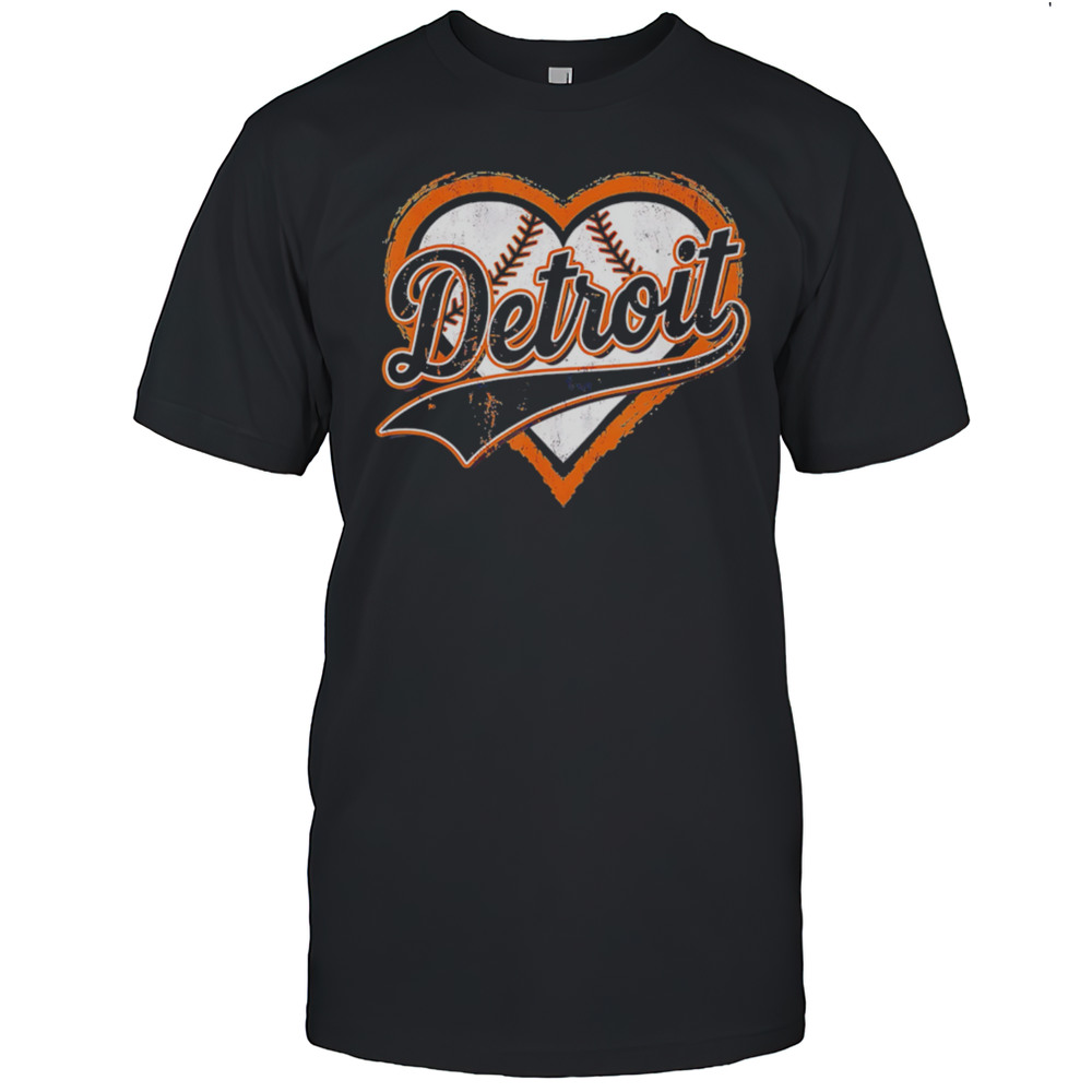 Detroit Baseball Heart Design Vinatge Detroit Sports Shirt
