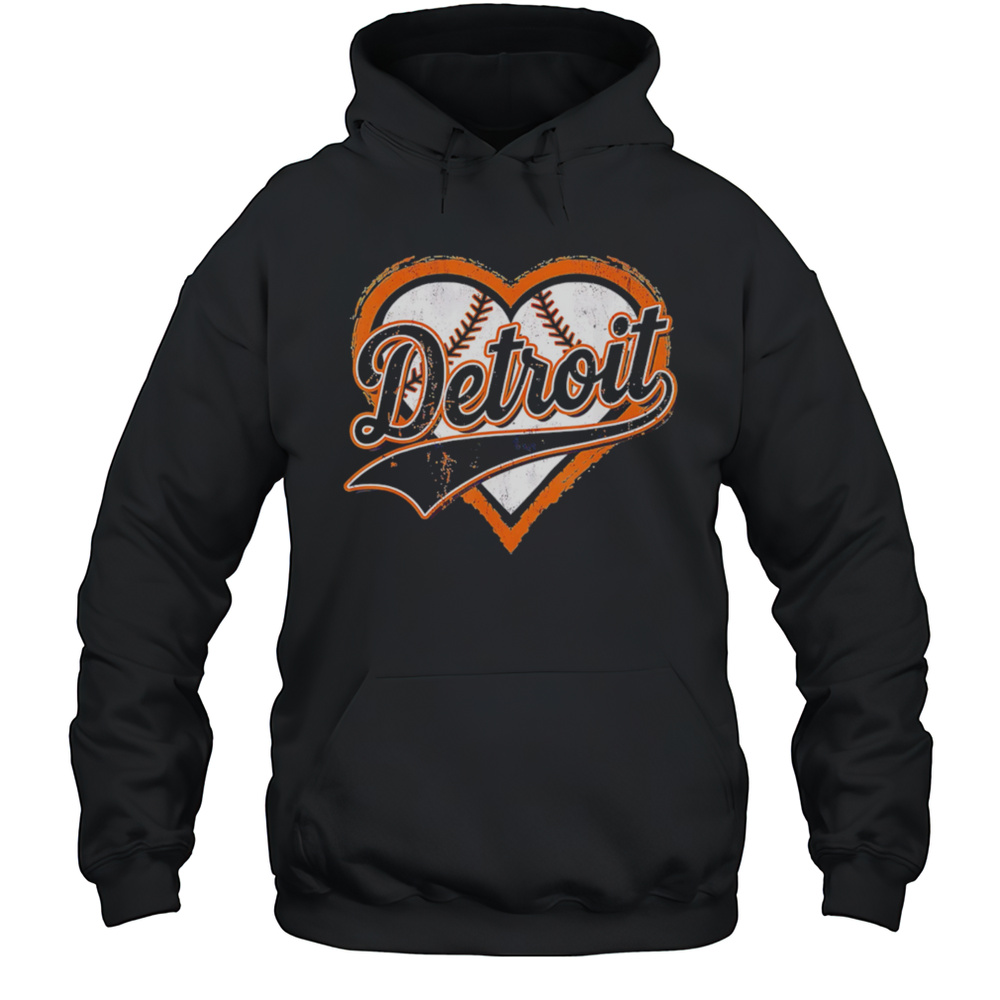 Detroit Baseball Heart Design Vinatge Detroit Sports Shirt Unisex Hoodie