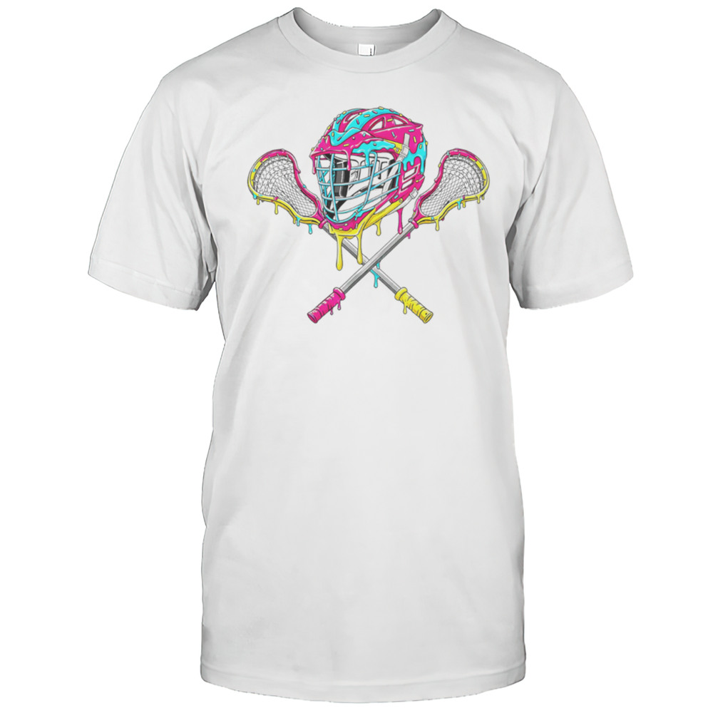 Lacrosse Helmet Sticks Sport Cute Ice Cream Dripping Shirt