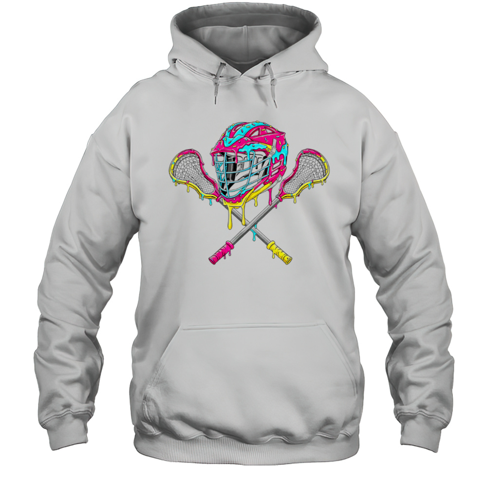 Lacrosse Helmet Sticks Sport Cute Ice Cream Dripping Shirt Unisex Hoodie