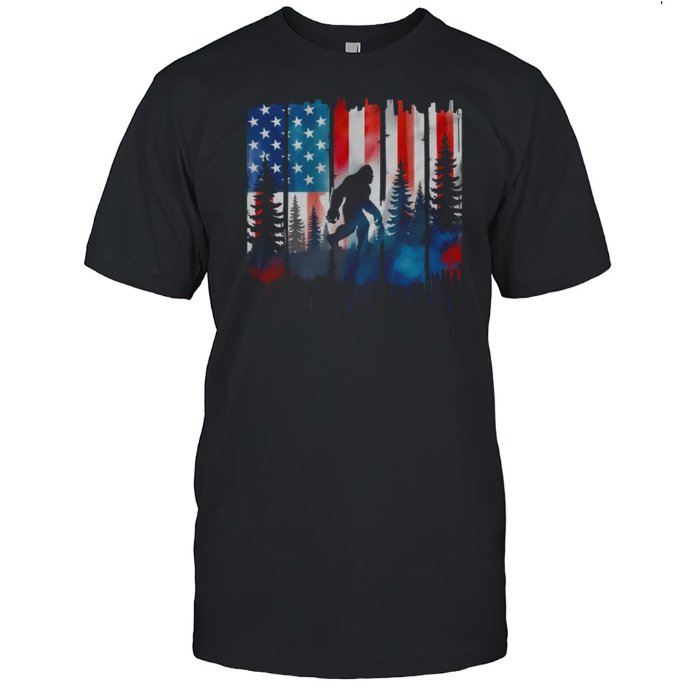 Big Foot Bigfoot Sasquatch American Flag Patriotic 4th July Shirt