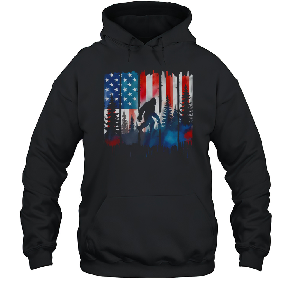 Big Foot Bigfoot Sasquatch American Flag Patriotic 4th July Shirt Unisex Hoodie