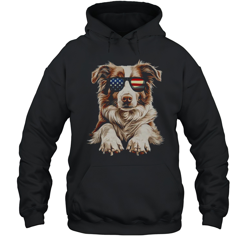 Patriotic Australian Shepherd Dog USA Flag 4th Of July Shirt Unisex Hoodie