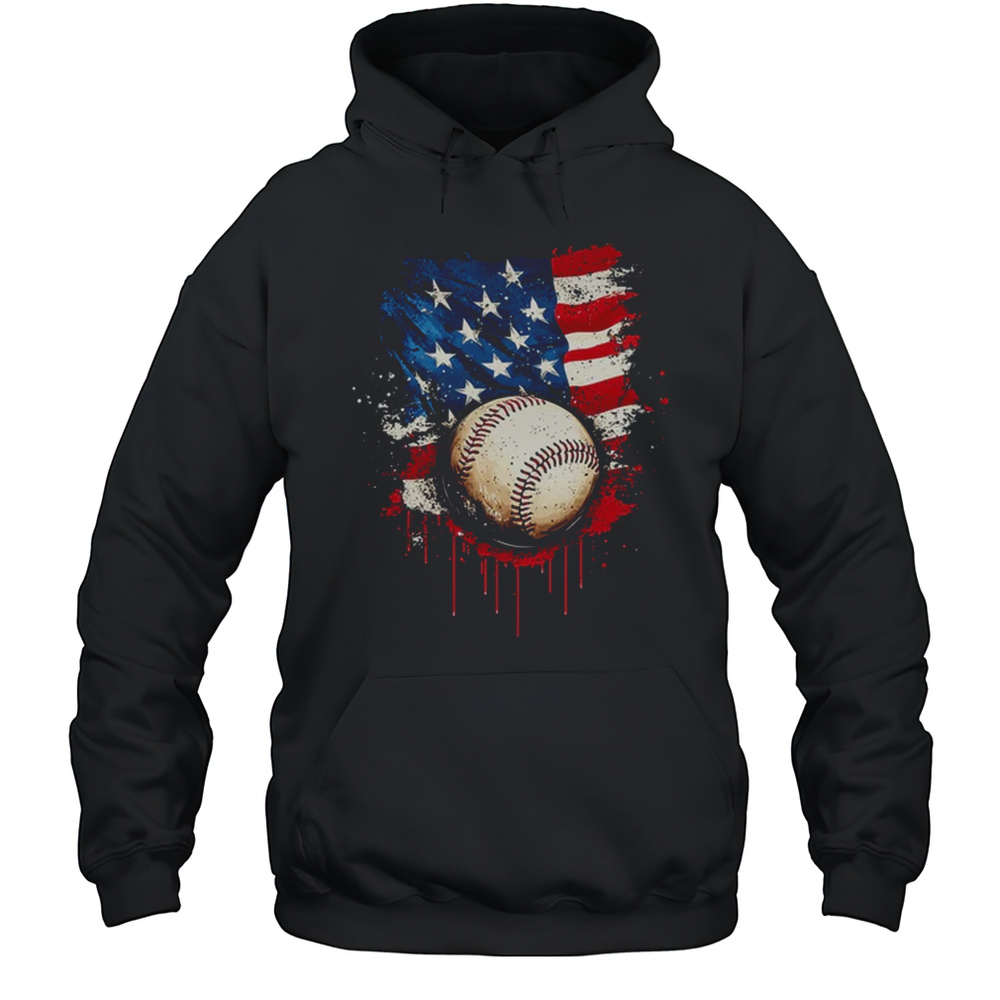 Patriotic Baseball 4th Of July Men Boys USA American Flag Shirt Unisex Hoodie