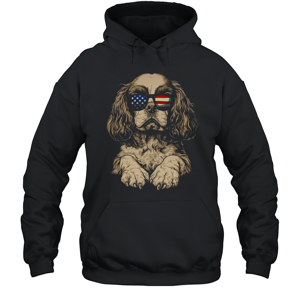 Patriotic Cavalier King Charles Spaniel Dog USA Flag 4th Of July Shirt Unisex Hoodie