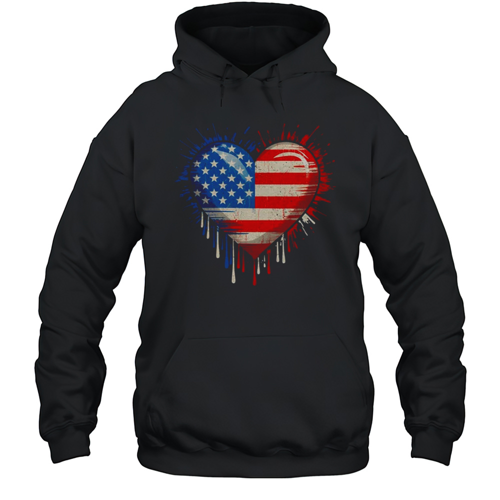 Vintage USA Heart 4th Of July Patriotic American Flag Shirt Unisex Hoodie