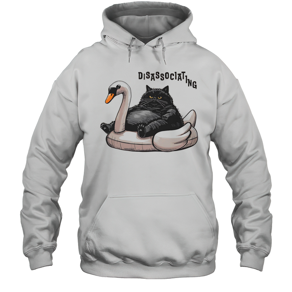 Disassociating Chonky Cat On A Swan Floatie Shirt Unisex Hoodie