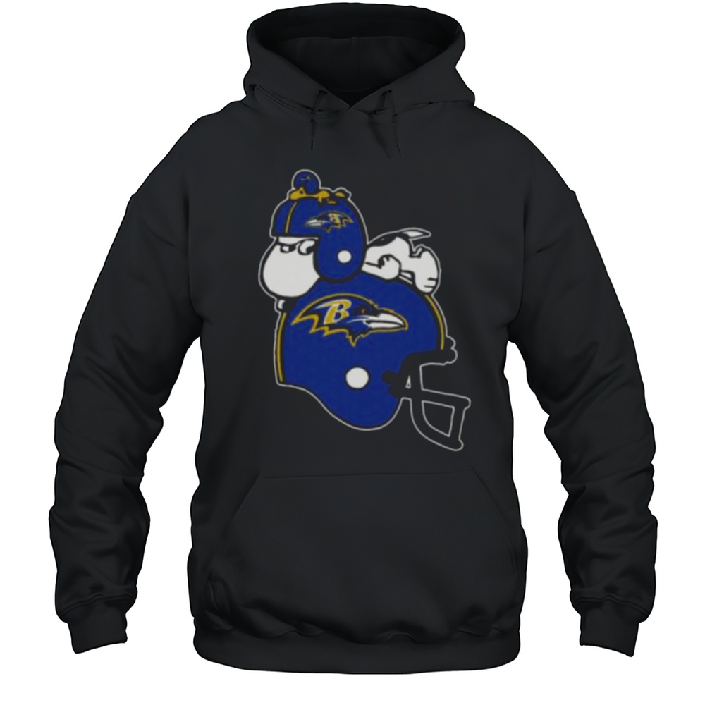 Snoopy And Woodstock Resting On Baltimore Ravens Helmet Shirt Unisex Hoodie
