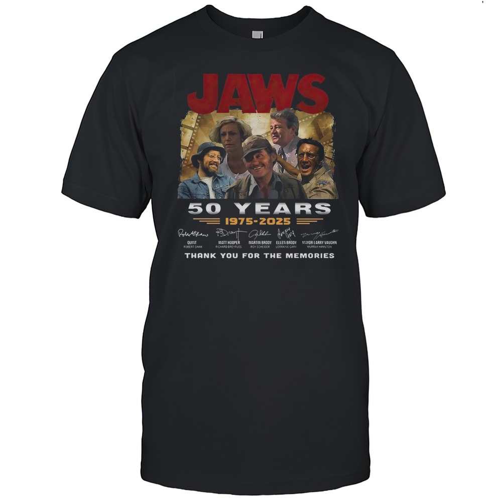 Jaws 50 Years 1975-2025 Thank You For The Memories Signature T-Shirt