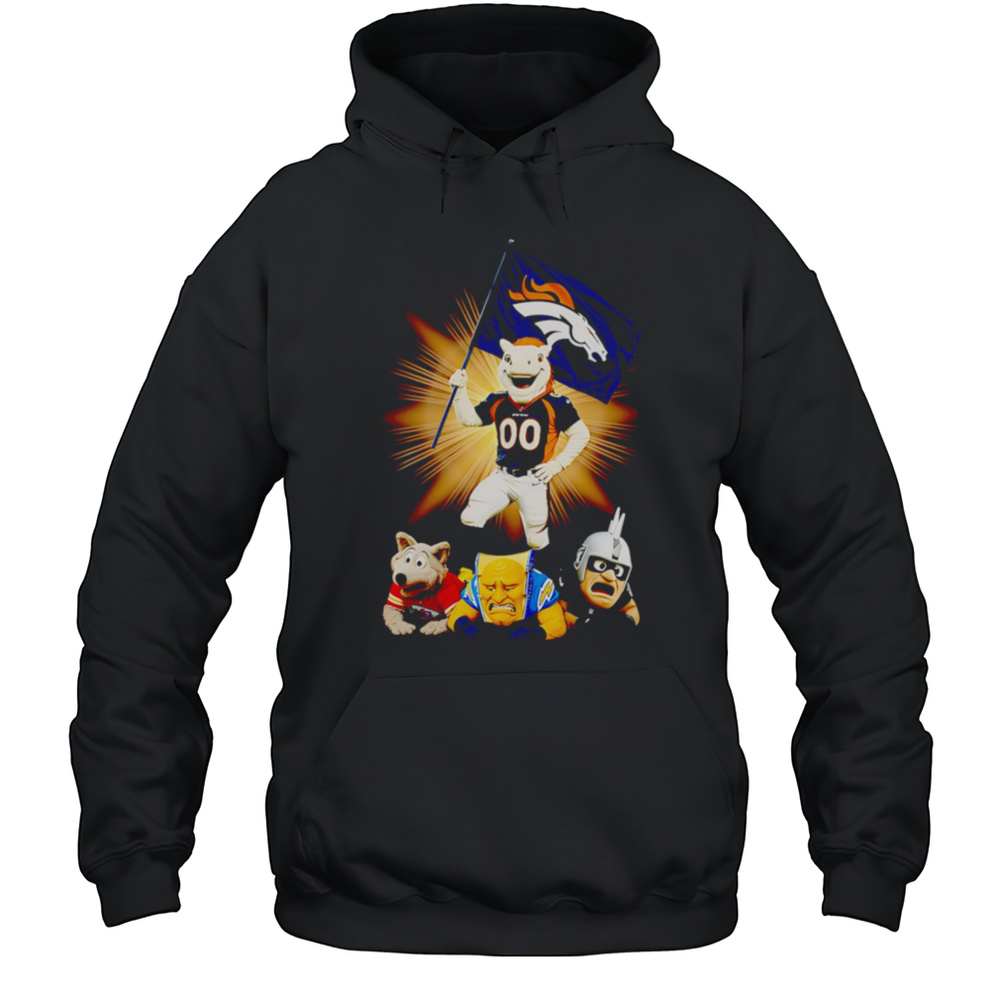 Denver Broncos Mascot Standing With Flag Shirt Unisex Hoodie
