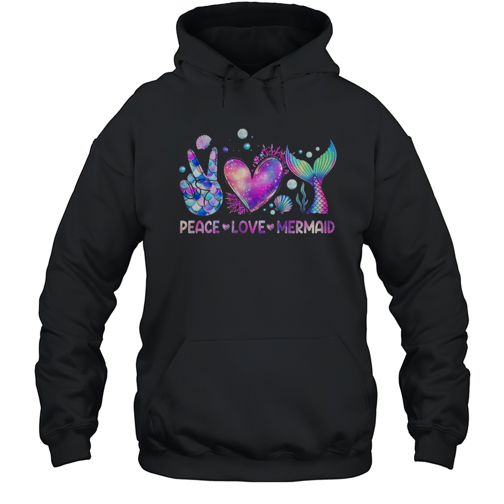 Peace Love Mermaid Summer Love Mermaid Beach Vacation Girls Shirt Unisex Hoodie