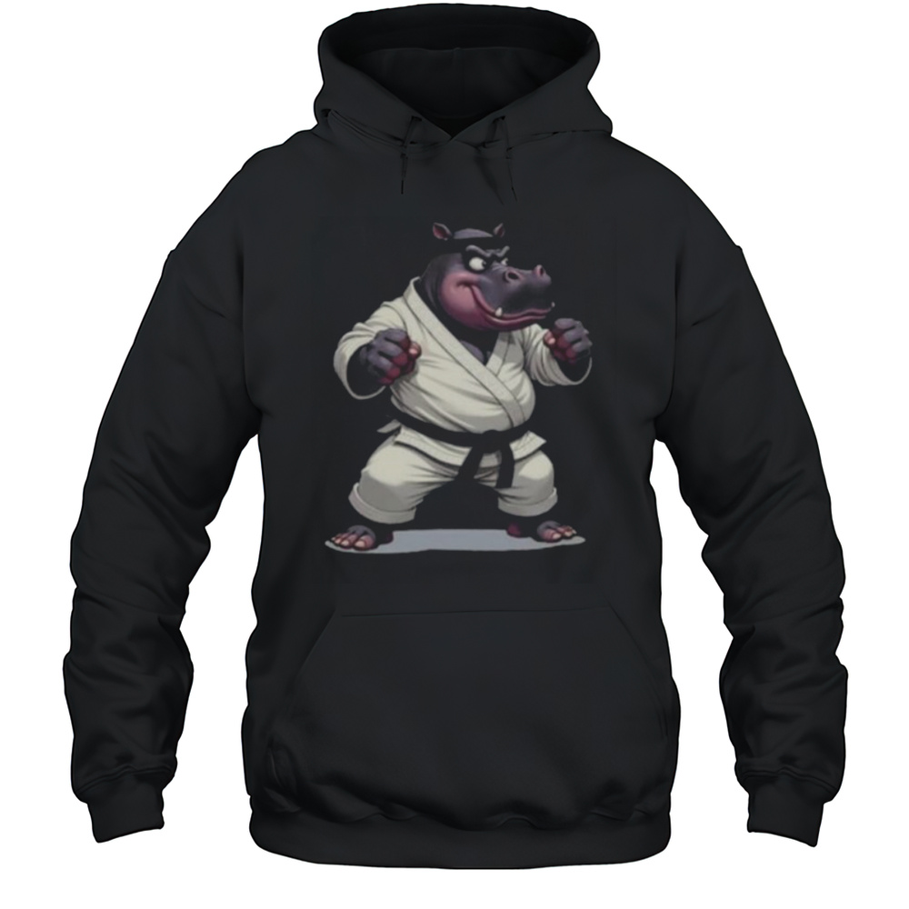 Combative Hippo Wearing A GI In Fight Pose 1 Fan Fun Long Sleeve Shirt Unisex Hoodie