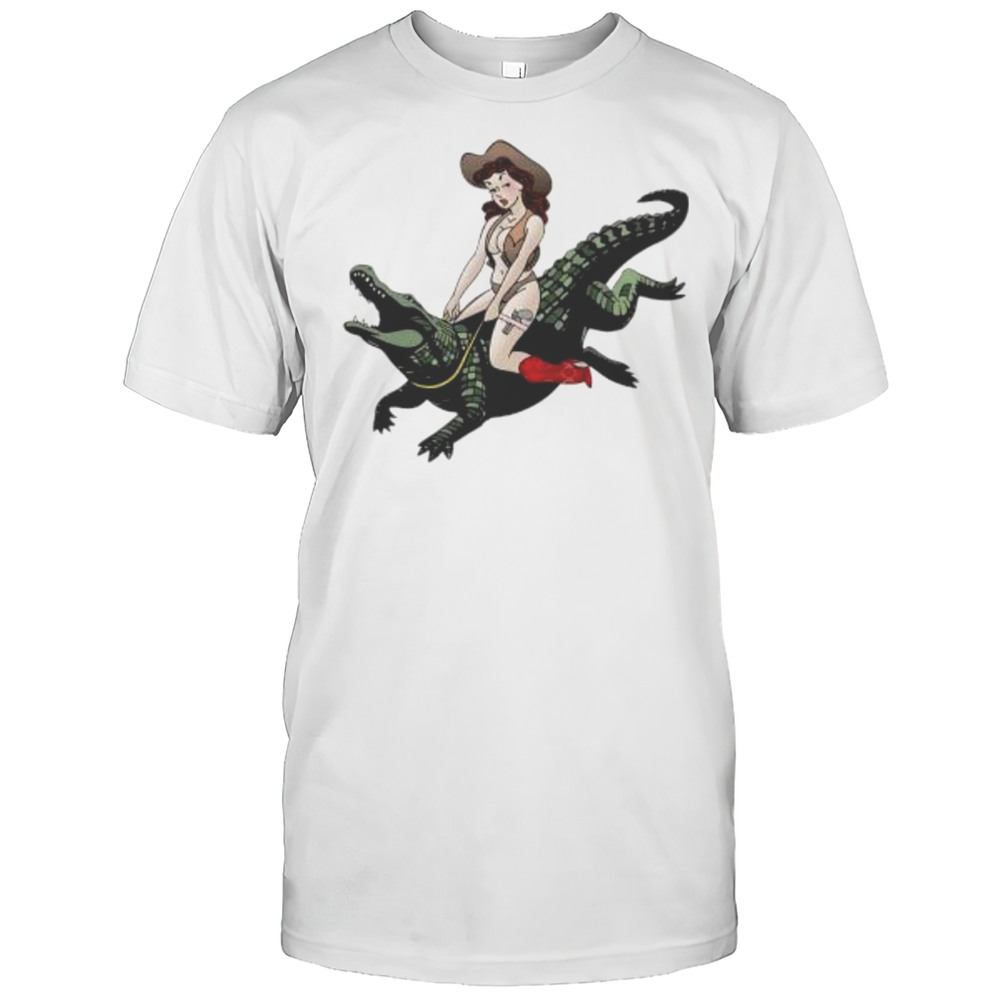 Cowgirl Riding An Alligator Shirt