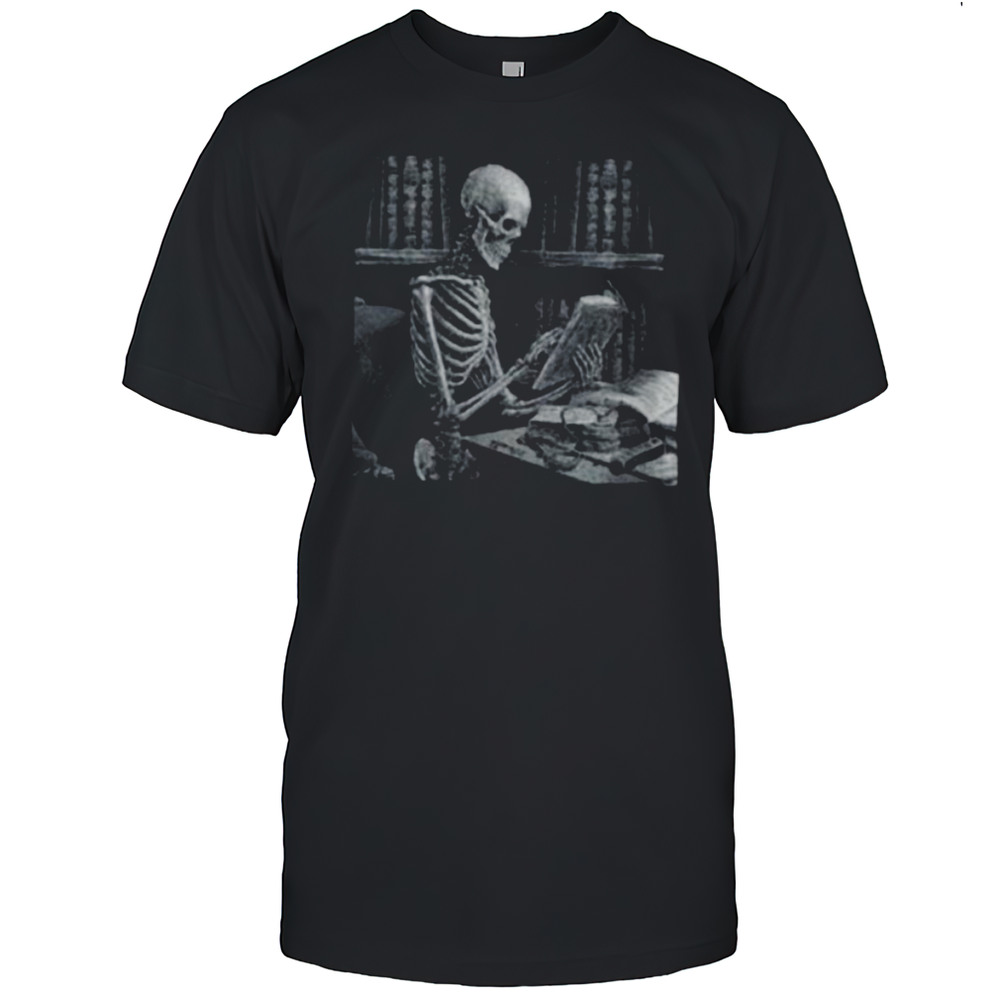 Womens Dark The Reader Skeleton Reading Book Bookworm Bookish V Neck Shirt