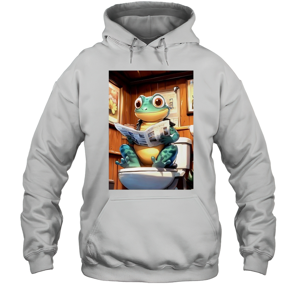 Green Gecko Reads Morning Newspaper Rustic Wood Bathroom Shirt Unisex Hoodie