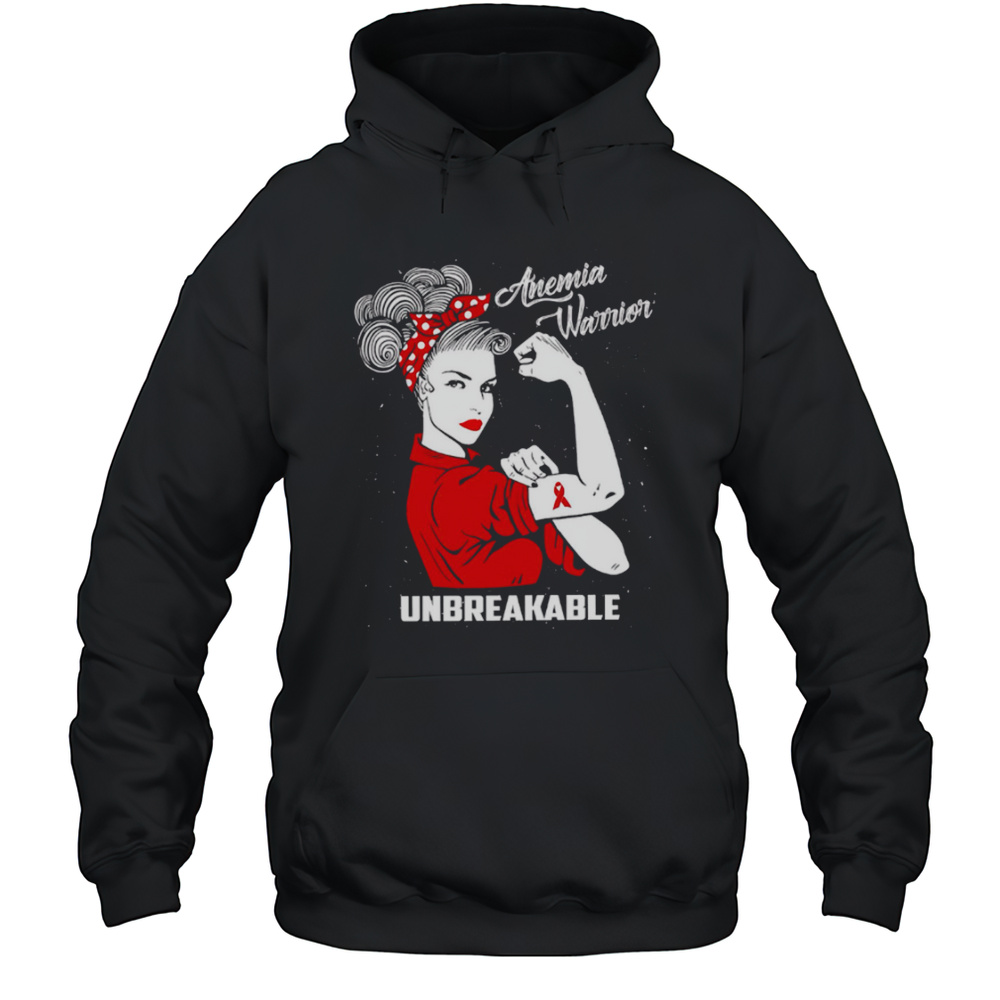 Nice Anemia Warrior Unbreakable Women Red Ribbon Awareness Month Shirt Unisex Hoodie