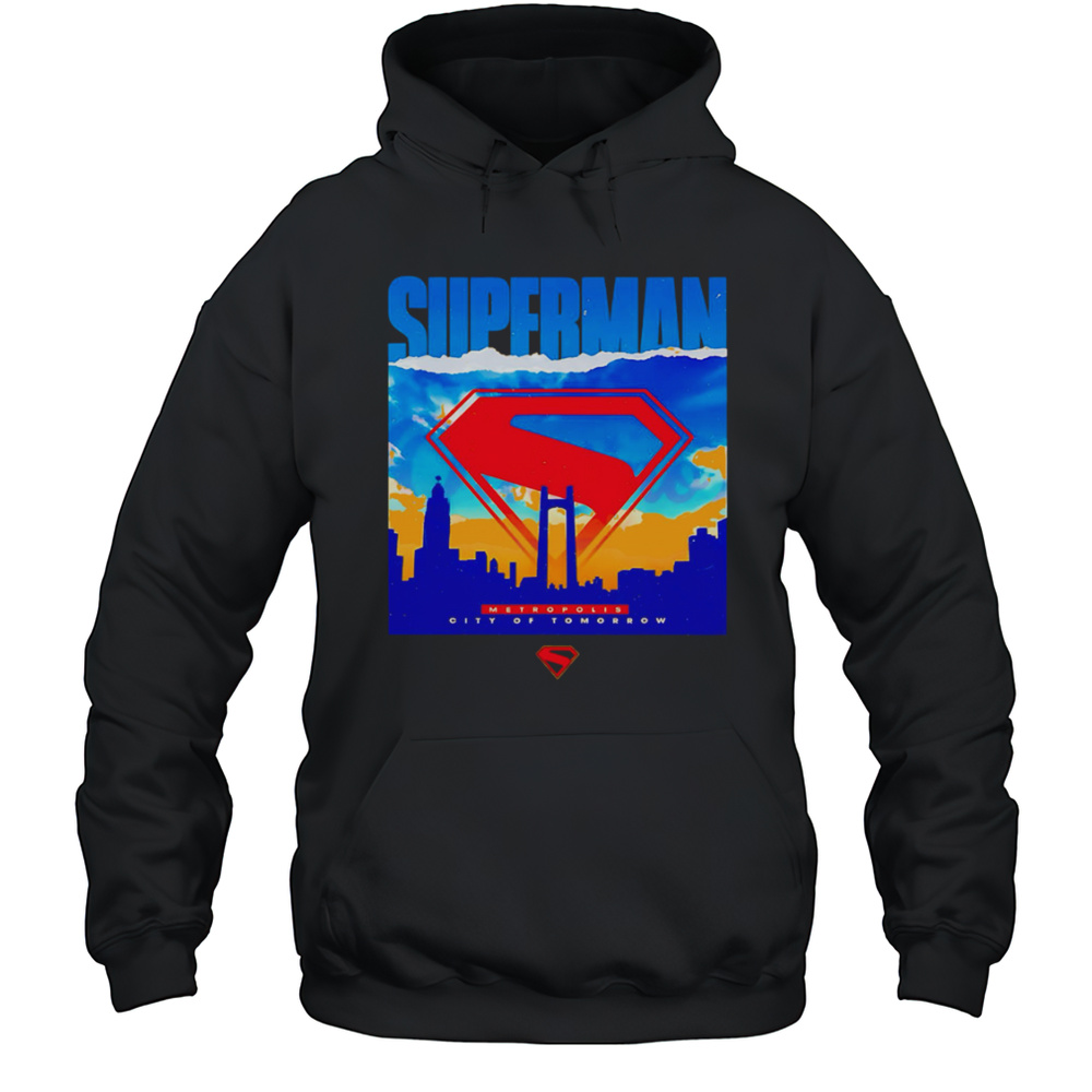 Superman Metropolis City Of Tomorrow Ripped Poster Shirt Unisex Hoodie